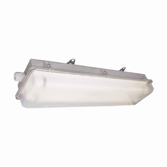 Crouse-Hinds FAS240 Eaton series Pauluhn Intrepid FAS linear fluorescent light fixture, One non-metallic cable gland and one end plugged,60 Hz,4 ft lamp,Fluorescent,Matte polycarbonate lens,T12 bi-pin,Aluminum,2-lamp,Through feed,120 Vac,40W