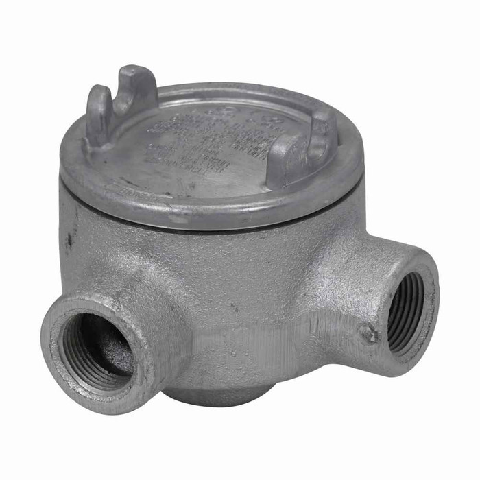 Crouse-Hinds GUAM69 Eaton series Condulet GUA conduit outlet box with cover, 5" cover opening diameter, Feraloy iron alloy, M shape, 2"