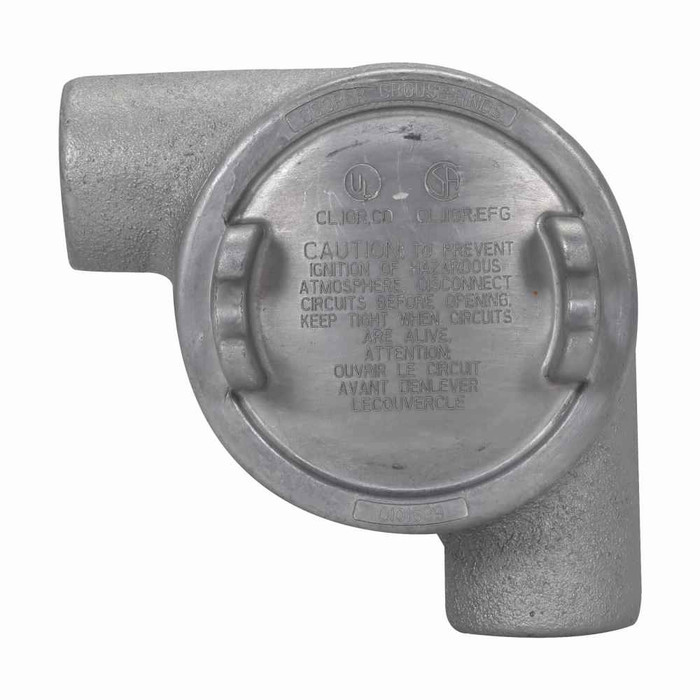 Crouse-Hinds GUAN59 Eaton series Condulet GUA conduit outlet box with cover, 5" cover opening diameter, Feraloy iron alloy, N shape, 1-1/2"