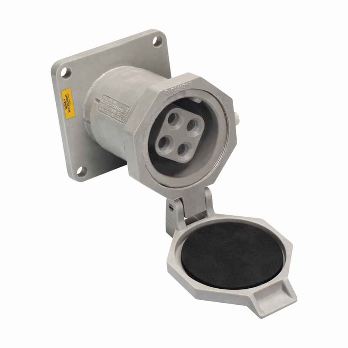 Crouse-Hinds NR332 Eaton series Arktite NR receptacle, 30A, Two-wire, three-pole, 50-400 Hz, Style 2, Krydon fiberglass-reinforced polyester, Snap-on cap/spring door, 600 Vac/250 Vdc