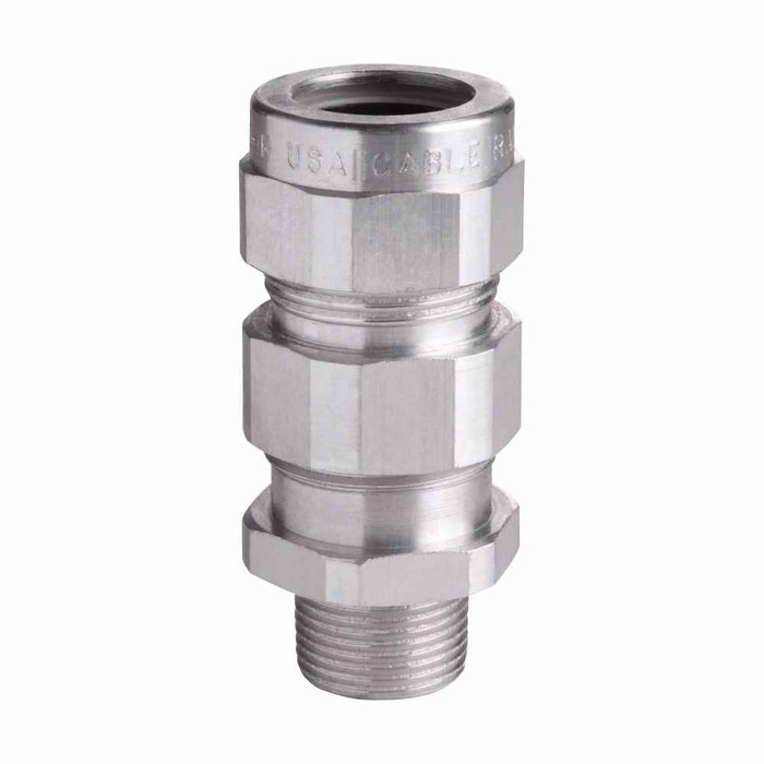 Crouse-Hinds TMC9352 Eaton series TMC cable gland,Metal-clad (interlocked or continuously welded corrugated armoured) and tray cable,Armoured gland, Aluminum, Outer Sheath:3.02-3.78",General purpose, 3-1/2" NPT,Armor Range:2.95-3.52"