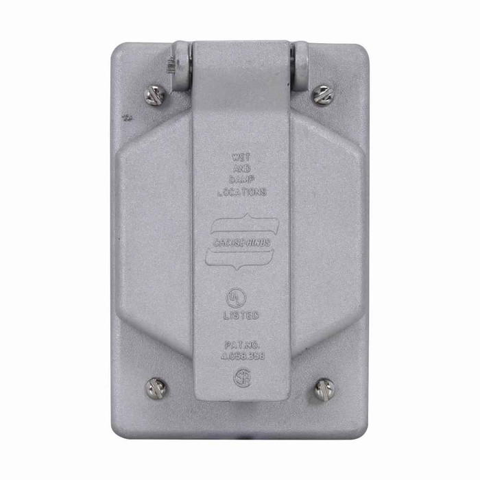 Crouse-Hinds WLRS2 Eaton series WLRS wet location cover, Copper-free aluminum, Vertical, 1-1/2", Gasket, Single spring door cover, for NEMA configuration round receptacles Crouse-Hinds WLRS2 Eaton series WLRS wet location cover, Copper-free aluminum, Vertical, 1-1/2", Gasket, Single spring door cover, for NEMA configuration round receptacles