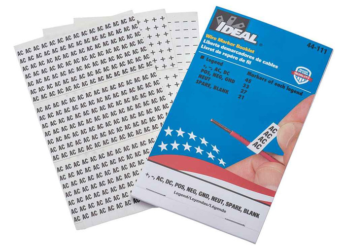 IDEAL Industries 44-111 Wire Marker Booklet,Asst +,-,AC,DC;Pos,Neg,Gnd,Neut,Spare,Blank