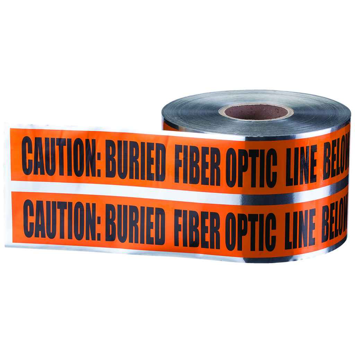 Ideal Industries Detectable Underground Warning Tape - Caution Buried Fiber Optic Line, Orange, 6" x 1,000'
