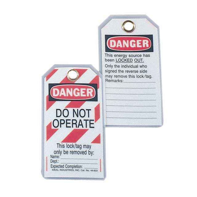 Ideal Industries Vinyl Lockout Tags with Metal Grommet - Do Not Operate Electrical At Work - 5 Pack Safety System