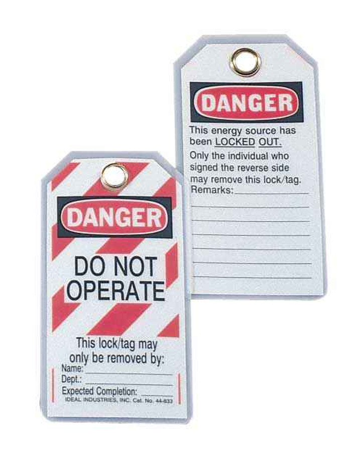 IDEAL Industries 44-1833 Vinyl Lockout Tag, "Do Not Operate," Striped, 100/Box IDEAL Industries 44-1833 Vinyl Lockout Tag, "Do Not Operate," Striped, 100/Box