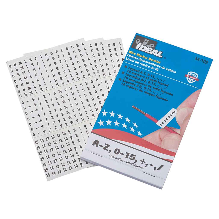 IDEAL Industries 44-102 Wire Marker Booklet, Asst A-Z, 0-15, +, -, /, 10 Each