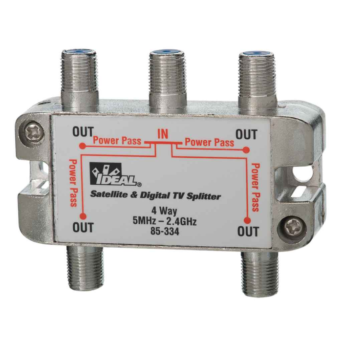 Ideal Industries 2.4 GHz 4-Way Satellite & Digital TV Splitter with Power-Pass Technology