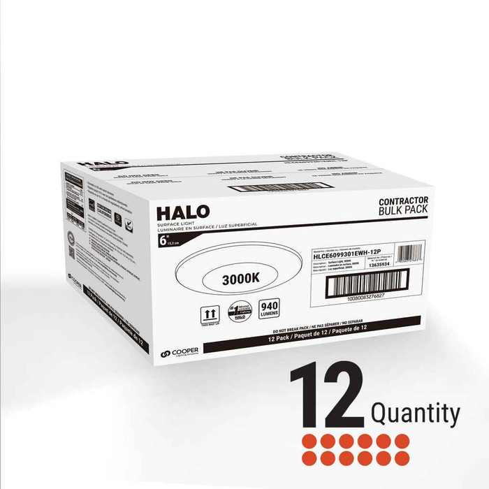 Halo HLCE6099401EWH-12P 6-inch Disk Light, 1000 lumens, 4000K 90 CRI, 12 pack