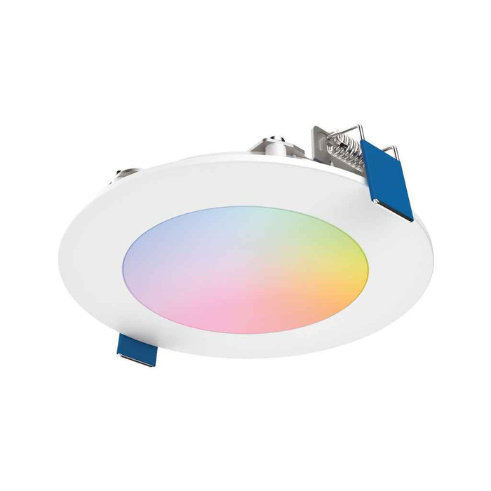 Halo HLB4069WZRGBWMWR 4" Smart Wi-Fi Slim Canless LED Downlight, 600 Lumens (nominal), 90 CRI Minimum, WiZ PRO-enabled (Wi-Fi plus Bluetooth), Full Color Tunable White via WiZ App, Matte white trim, Recyclable packaging