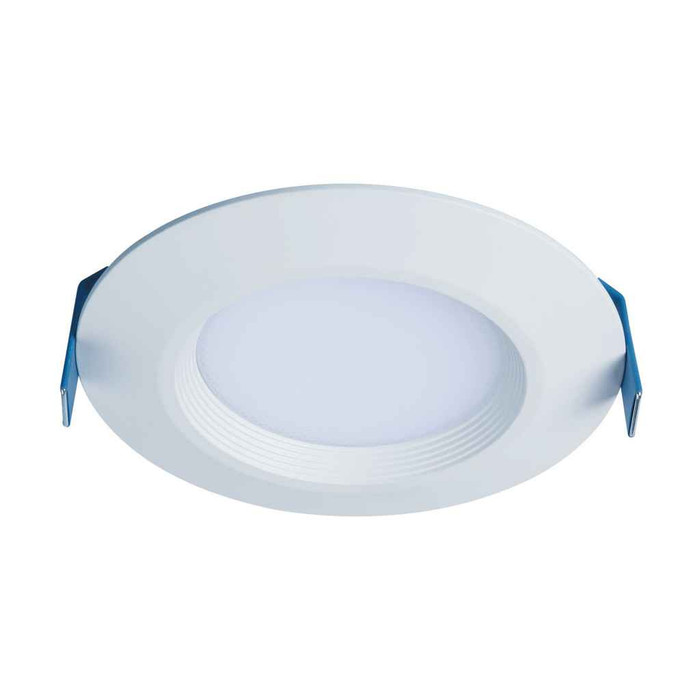 Halo HLBC4LS9FSD2WE010MWR-CA 4" downlight, 600/900 selectable lumens 90 CRI selectable CCT D2W option 120/277V 60Hz, 0-10V dimmable, matte white flange canless or retrofit installation state of CA compliant