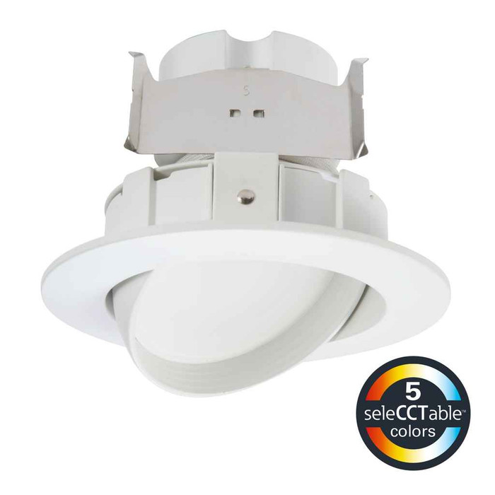 Halo RA4089S1EWHR 4" LED Adjustable Gimbal, 800 lumens(nom), 90 CRI mini,white tuning, selectable CCT 2700K-5000K, 120V 60Hz leading/trailing edge phase cut 5%dimming,Matte white baffle,Recyclable 4-color unit carton