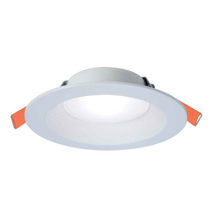 Halo RL6069FSD2W1EWHDM 6-inch canless recessed LED downlight, 600 selectable lumens (nominal) ,90 CRI, selectable CCT with D2W option, 120V 60Hz, LE & TE phase cut 5% dimming, matte white flange, Direct mount.