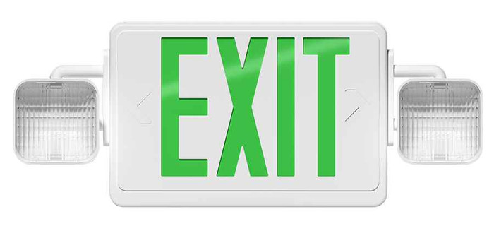 RAB ECOMBO-G EXIT/EM COMBO UNV FACES 2-HEADS GREEN LETTERS