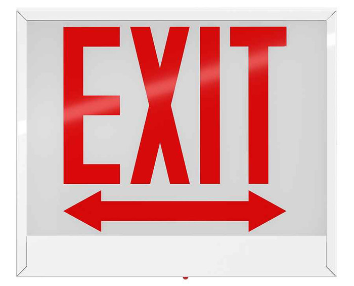 RAB EXIT-LRACH/E EXIT SIGN UNV FACES LEFT/RIGHT ARROW RED LETTERS CHICAGO BATTERY BACKUP