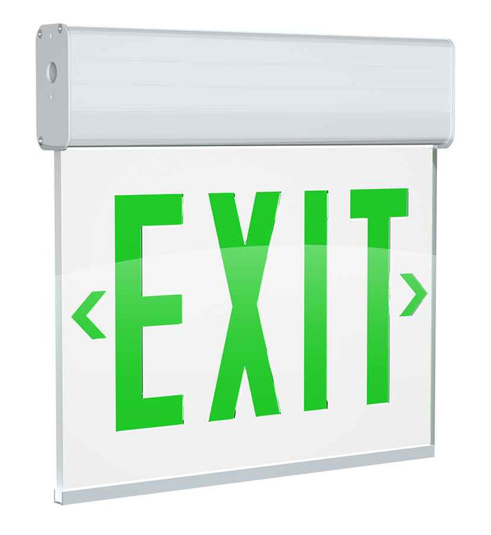 RAB EXITEDGE-1GWPW EDGE-LIT EXIT SIGN 1-FACE GREEN LETTERS WHITE PANEL WHITE