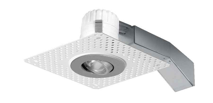 RAB RDLED2AR8-30N-TLS RECESSED DOWNLIGHTS 764 LUMENS RDLED2AR8 2 INCH ADJUSTABLE ROUND 8W 30 DEGREE BEAM SPREAD 80CRI 4000K TRIMLESS MATTE SILVER TRIM RING