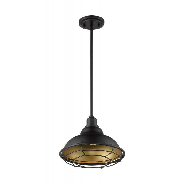 NUVO Lighting NUV-60-7014 Newbridge - 1 Light - Large Pendant Fixture - Dark Bronze Finish with Gold Accents