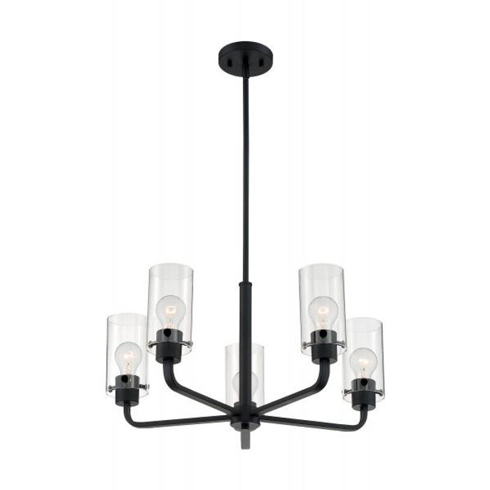 NUVO Lighting NUV-60-7275 Sommerset - 5 Light - Chandelier Fixture - Matte Black Finish with Clear Glass