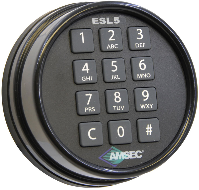 Amsec ESL5 Series Electronic Keypad Retro-Fit Kit – Black Finish, front view showing numeric keypad and AMSEC logo