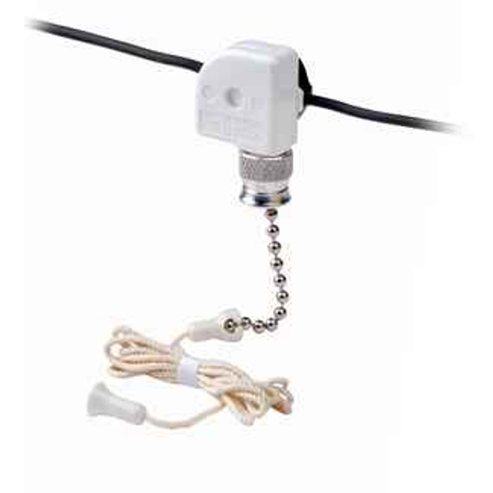 Leviton 10041-500 Pull chain switch, single pole ON-OFF; 6A-125V AC, 3A-125V AC-L, 3A-250V AC; With two 6 inch black leads,18AWG AWM TEW 105C 600V, free ends stripped 1/2 inch. Leviton 10041-500 Pull chain switch, single pole ON-OFF; 6A-125V AC, 3A-125V AC-L, 3A-250V AC; With two 6 inch black leads,18AWG AWM TEW 105C 600V, free ends stripped 1/2 inch.