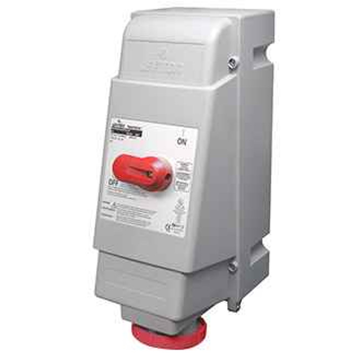 Leviton 4100MI7W 100 Amp, 480 Volt 3-Phase, IEC 309-1 & 309-2, 3P, 4W, Mechanical Interlock North American Pin & Sleeve Receptacle, Hub Sold Separately (See Cat Number HUB-xxx), Industrial Grade, IP67, Watertight, Non-Fused - RED