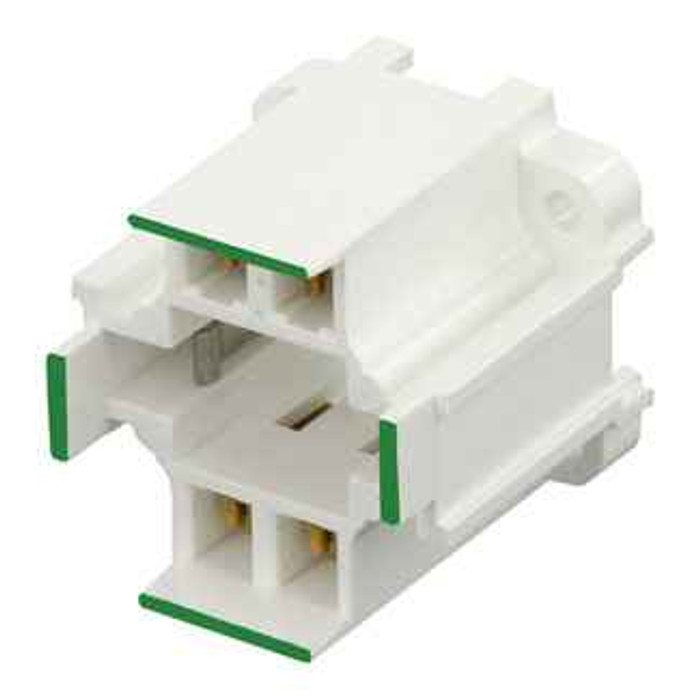 Leviton 26725-412 G24q-2, GX24q-2 Base, 18W 4-Pin, 10mm Compact Fluorescent Lampholder, Vertical, Bottom Screw-Down, Green Color Code, , Quick-Connect 18AWG Solid or Str. Tinned - White Body