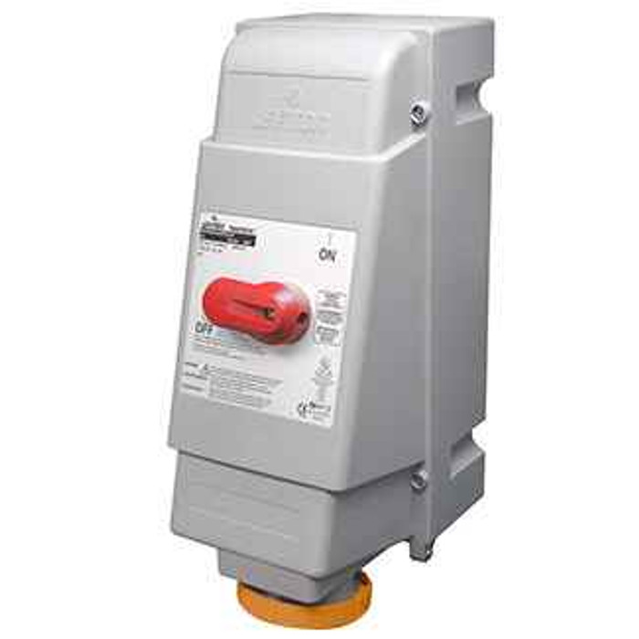 Leviton 460MI12W 60 Amp, 125/250 Volt, IEC 309-1 & 309-2, 3P, 4W, Mechanical Interlock North American Pin & Sleeve Receptacle, Hub Sold Separately (See Cat Number HUB-xxx), Industrial Grade, IP67, Watertight, Non-Fused - ORANGE