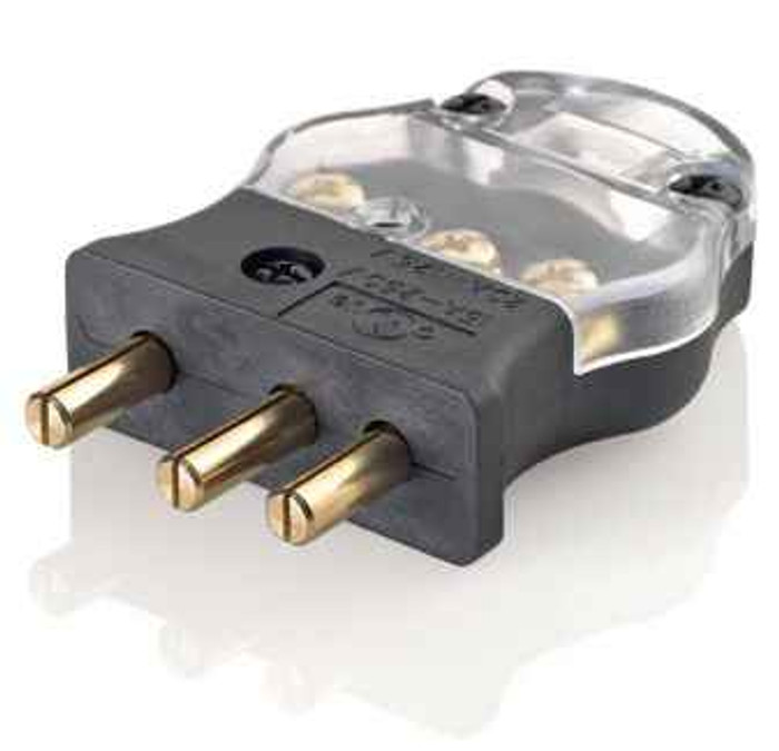 Leviton 20MP-CL 20 Amp, 125 Volt, 2-Pole, 3-Wire, Stage Pin Male Plug Set Screw Terminals - BLACK w/ CLEAR COVER