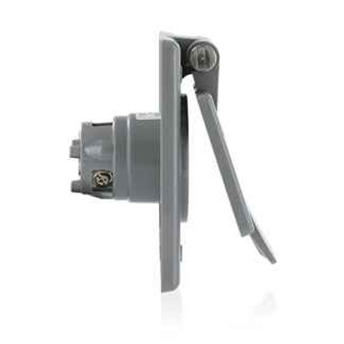 Leviton 5479-CWP 20 Amp, 250 Volt, NEMA 6-20R, 2P, 3W, Power Outlet Receptacle, Straight Blade, Industrial Grade, Grounding, , Standard Wire Wells Wired, Strap, - Gray