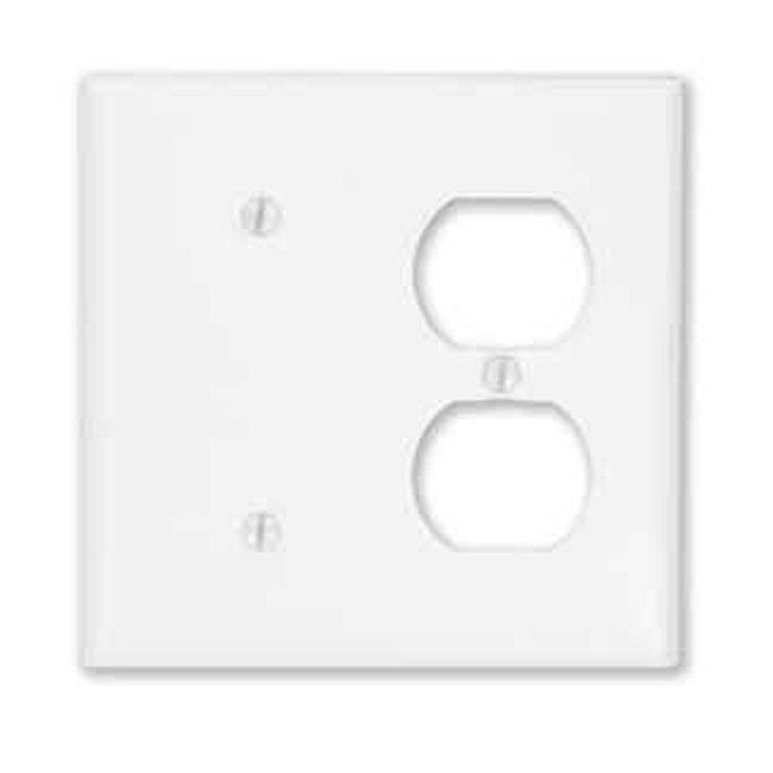 Leviton 88087 2-Gang 1-Duplex 1-Blank Device Combination Wallplate, Standard Size, Painted Metal, Strap Mount - White