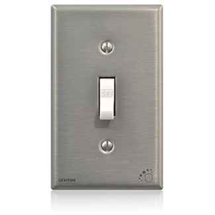Leviton 84001-A40 Antimicrobial Treated Stainless Steel 1-Gang Toggle Switch Wallplate