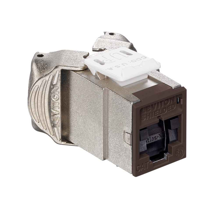 Leviton 5ESJK-SB5 Atlas-X1 Cat 5e Shielded QuickPort Jack with Shutters, Brown