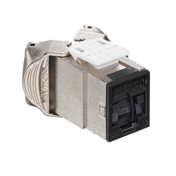Leviton 5ESJK-SE5 Atlas-X1 Cat 5e Shielded QuickPort Jack with Shutters, Black