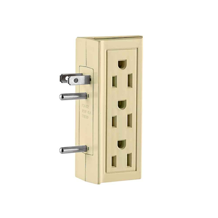Leviton 6VERT-I 15 Amp, 125 Volt, 3-Wire Vertical Grounded Adapter - Ivory