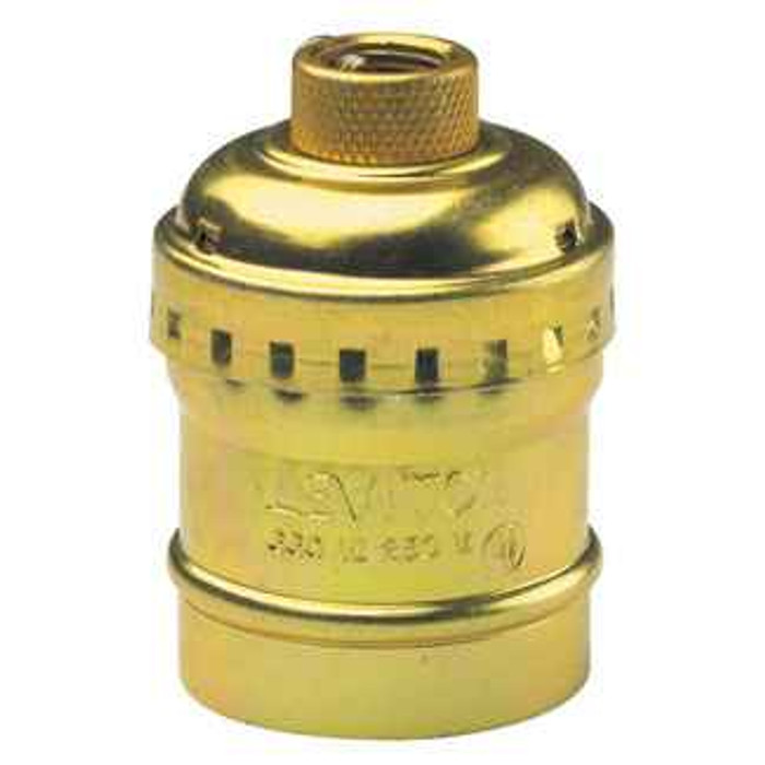 Leviton 9347-PG Medium Base Complete, Aluminum Shell Incandescent Lampholder, Keyless, Single Circuit, 1/8 IPS Tapped Bushing w/Set Screw, - Brass