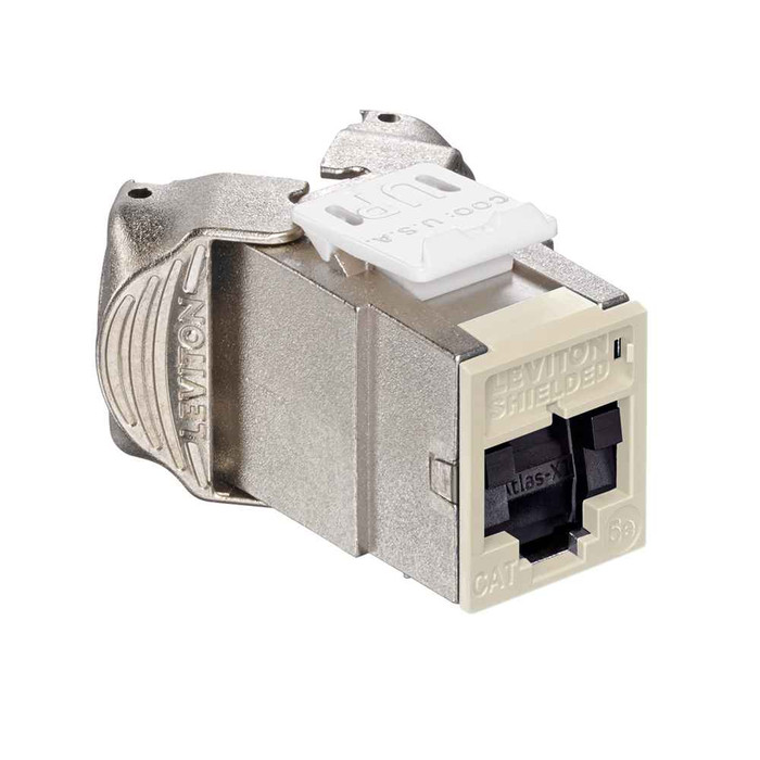 Leviton 5ESJK-SI5 Atlas-X1 Cat 5e Shielded QuickPort Jack with Shutters, Ivory