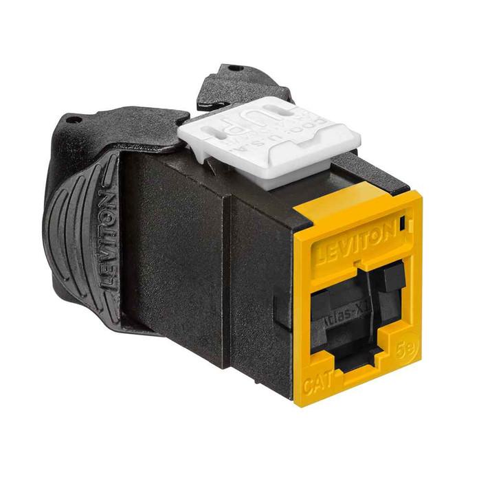 Leviton 5EUJK-SY5 Atlas-X1 Cat 5e UTP QuickPort Jack with Shutters, Yellow