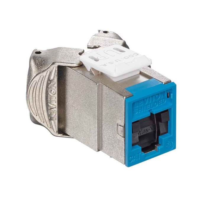 Leviton 5ESJK-SL5 Atlas-X1 Cat 5e Shielded QuickPort Jack with Shutters, Blue
