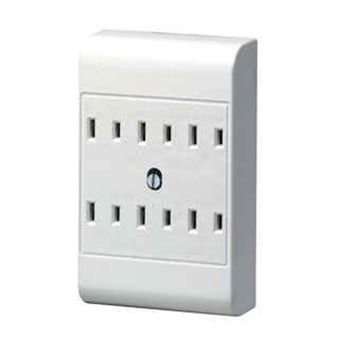 Leviton 49687-W 15 Amp, 125 Volt, 2-Wire, 2-Pole 6-Outlet Adapter, Surface Mounting - White