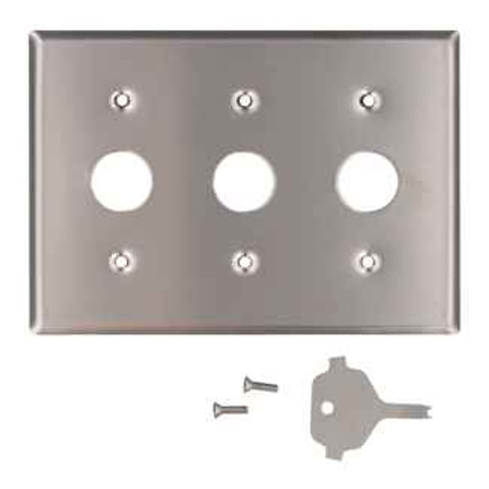 Leviton 84073-40 3- Gang Key Lock Power Switch Device Switch Wallplate, Standard Size, 430 Stainless Steel, Device Mount, w/ Spanner Screws and Tool, Pierced One Single Hole 0.0880 Diameter - Stainless Steel Metal Wallplate,