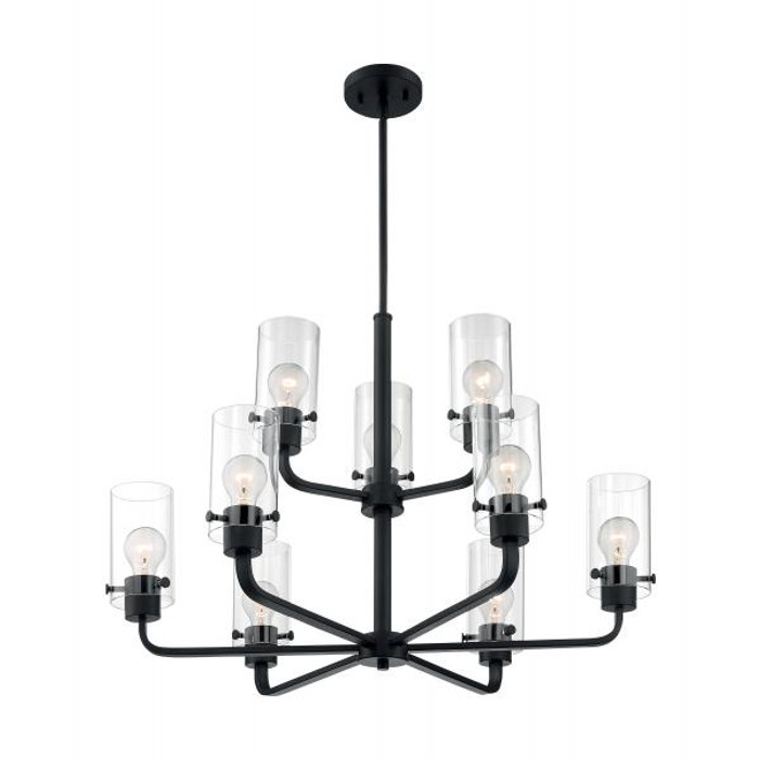 NUVO Lighting NUV-60-7279 Sommerset - 9 Light - Chandelier Fixture - Matte Black Finish with Clear Glass