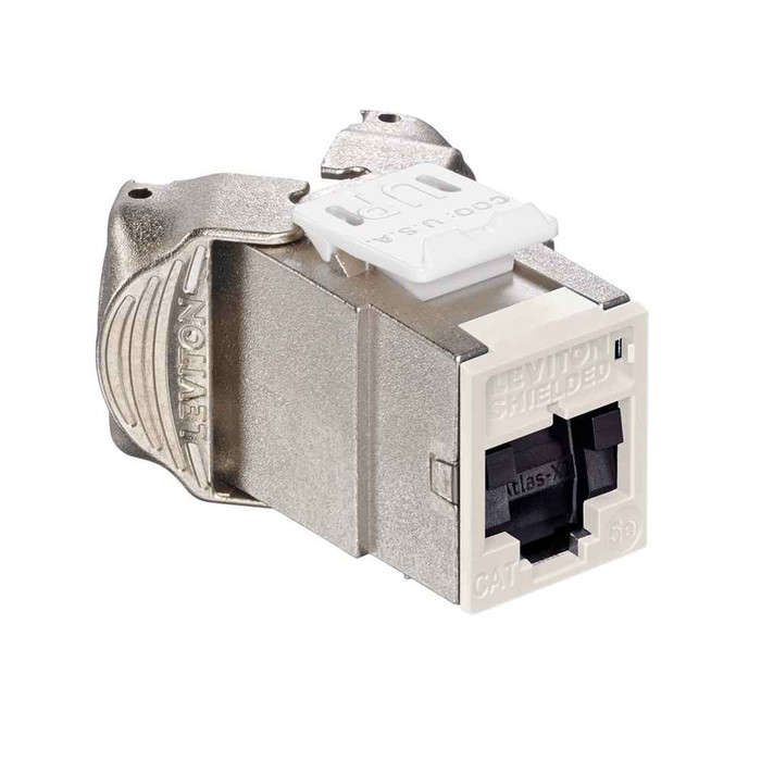 Leviton 5ESJK-ST5 Atlas-X1 Cat 5e Shielded QuickPort Jack with Shutters, Light Almond
