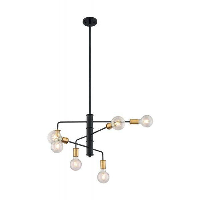 NUVO Lighting NUV-60-7344 Ryder - 6 Light - Chandelier Fixture - Black Finish with Brushed Brass Sockets