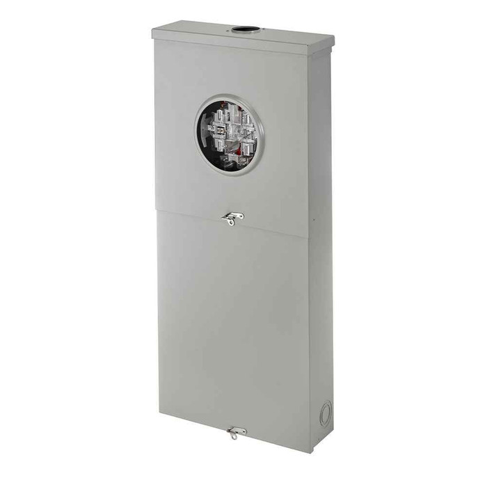 Leviton LP815-5MC Outdoor Load Center Meter Combo Ringless Lever Bypass with 5th Jaw, NEMA 3R with Main Breaker and Feed-Thru Lugs. 150A 8 Spaces. 22KA Interrupt Rating, Enclosure and Door. Meter Equipment Group (MEG) Approved.