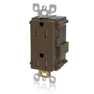Leviton MT528 Lev-Lok Decora Plus Surge Protective Duplex Receptacle Outlet, Commercial Specification Grade, Tamper-Resistant, 15 Amp, 125 Volt, Modular, NEMA 5-15R, 2-Pole, 3-Wire, Self-Grounding - Brown