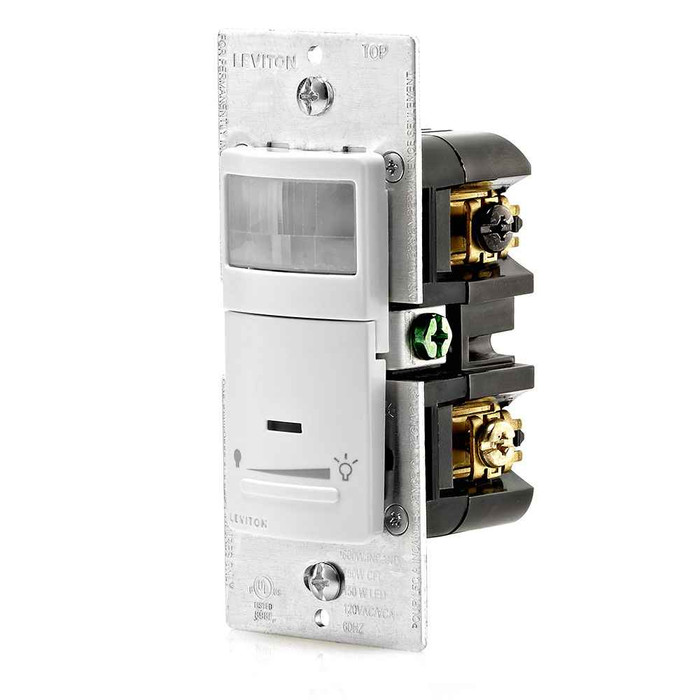 Leviton IPVD6-1LZ Decora Vacancy Motion Sensor In-Wall Dimmer, Manual-On, 2.5A, Single Pole or 3-Way, White, Ivory, Light Almond