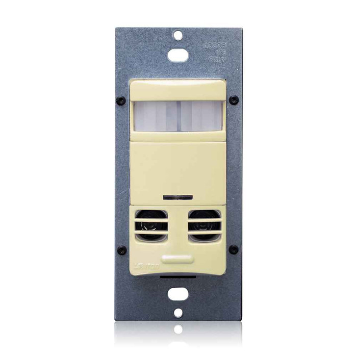 Leviton OSSMT-M3I Multi-Tech wall box occupancy sensor w/neutral wire lighting control, 347V, 60Hz, CEC Title 24 Compliant, 30s-30m Time Delay, Ambient Light Override, Self Adjusting, Field Configurable, Ivory, NAFTA Compliant.