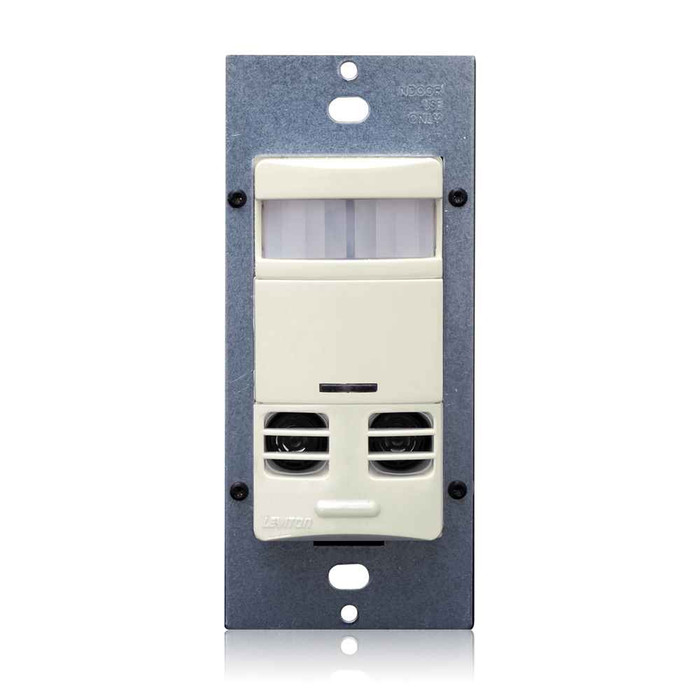 Leviton OSSMT-TMT Manual ON multi-tech wall box vacancy sensor w/neutral wire lighting control, 120/208/220/230/240/277v, 50/60Hz, CEC Title 20/24 Compliant, 30s-30m Time Delays, Ambient Light Override, Self Adjusting, Field Configurable, Light Almon