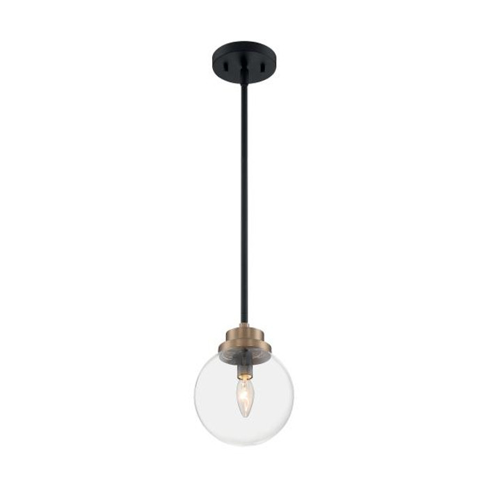 NUVO Lighting NUV-60-7121 Axis - 1 Light - Pendant Fixture - Matte Black Finish with Brass Accents - Clear Glass